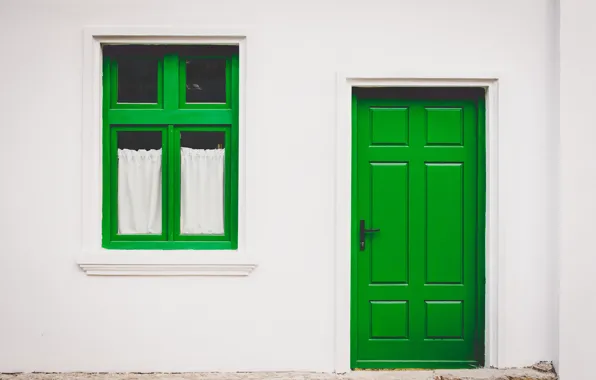Green, house, wall, the door, window