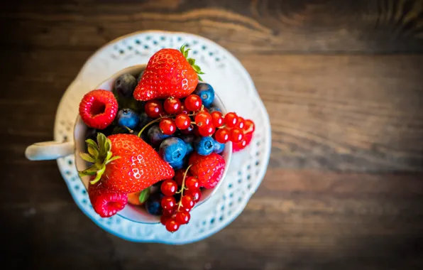 Picture berries, table, Cup, bokeh