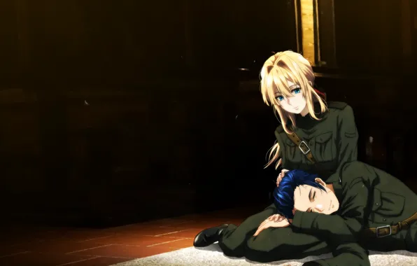 Girl, night, pair, guy, Violet Evergarden