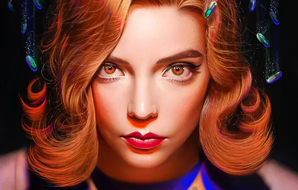 Look, portrait, actress, art, the series, redhead, Anya Taylor-Joy, The Queen's Move