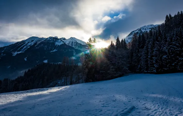Winter, the sun, snow, mountains, Austria
