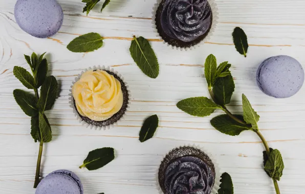 Cookies, dessert, cupcakes, macaroons, Leaves, cupcakes