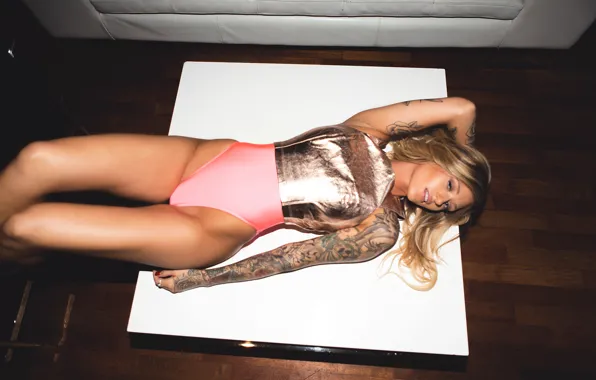 Girl, face, hair, body, figure, legs, tattoo