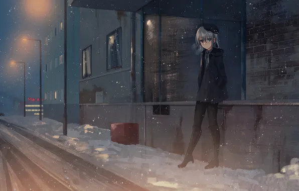 Picture winter, girl, snow, street