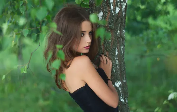 Makeup, bokeh, birch, Kseniya Kokoreva