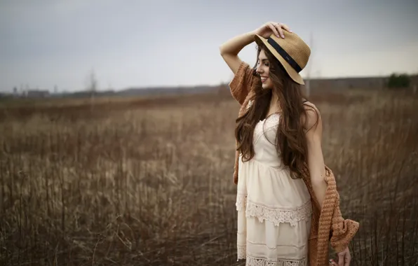 Field, girl, pose, model, hair, hat, Victoria, Lukasz Struzik