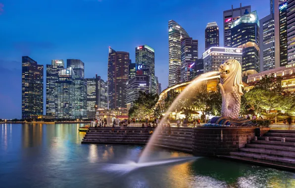 The city, Singapore, fountain, SINGAPORE, MERLION PARK