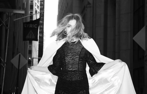 Pose, street, makeup, figure, actress, coat, black and white, Willa Fitzgerald