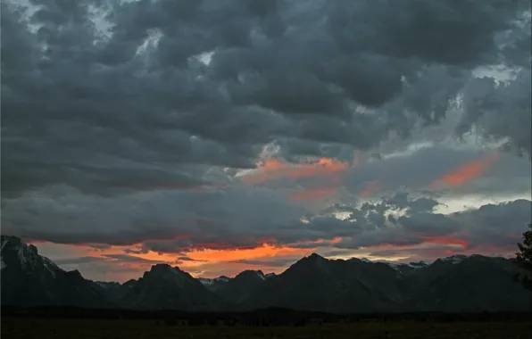 The sky, sunset, mountains, clouds, nature, rocks, the evening, Wyoming