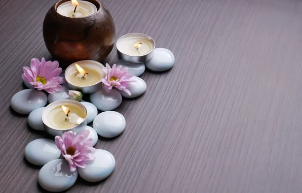 Picture stones, candles, chrysanthemum, Spa