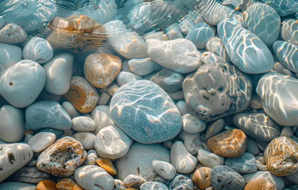 Water, light, strips, pebbles, glare, stones, the bottom, texture