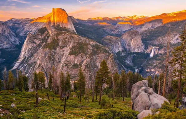 Picture forest, landscape, Yosemite, waterfall, The Captain