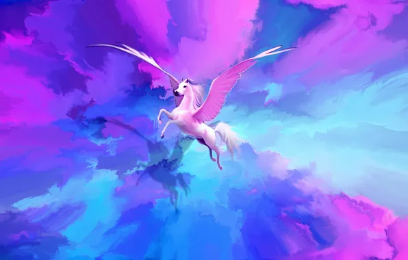 Picture flight, animal, paint, wings, art, bright, Pegasus