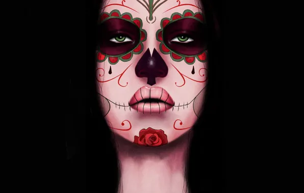 Girl, Style, Face, Eyes, Background, Calavera, Digital Art, Day of the Dead