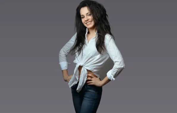 Wallpaper smile, jeans, actress, brunette, shirt, beautiful, TV ...