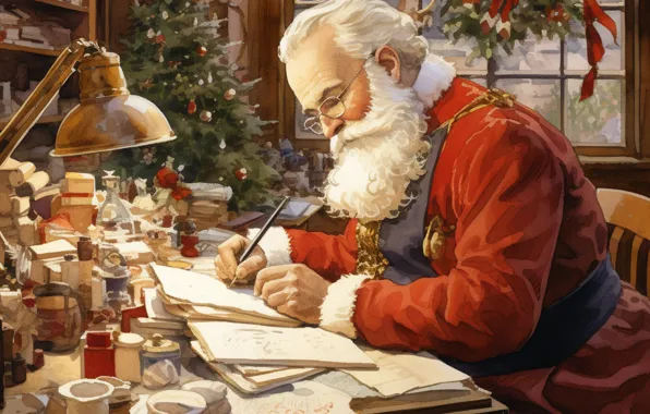 Letter, figure, lamp, Christmas, New year, Santa Claus, herringbone, Santa Claus