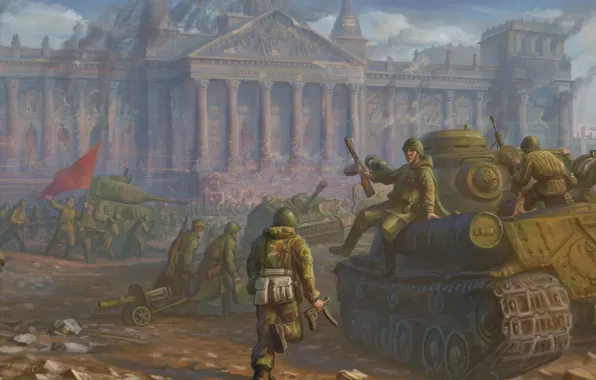 War, victory, army, art, USSR, soldiers, battle, tanks