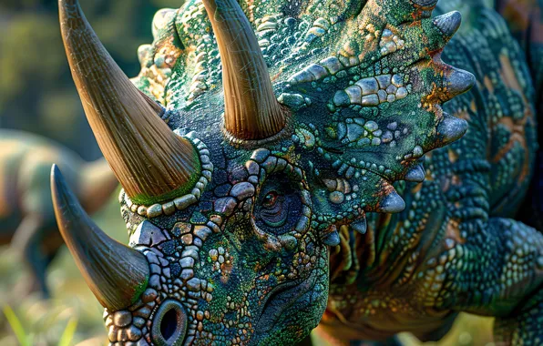 Face, Dinosaur, Horns, Triceratops, Animal, Digital art, Triceratops, Ancient animals
