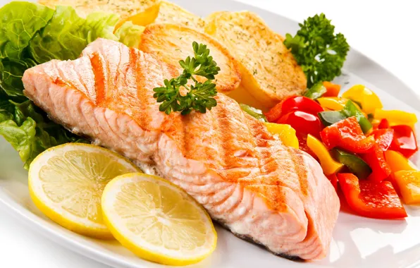 Picture pepper, fish, lemon, vegetables
