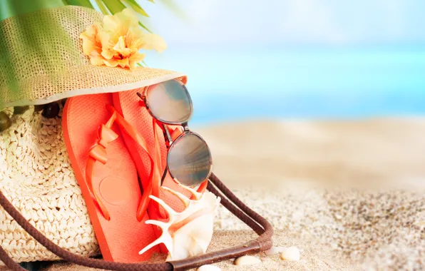 Picture sand, sea, beach, summer, stay, hat, glasses, summer