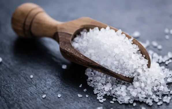 Wood, spoon, salt