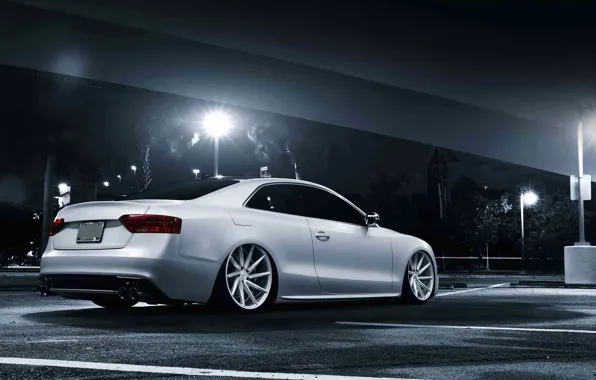 Picture Audi, white, stance, vossen wheels, rearside