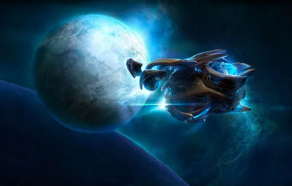 Space, nebula, ship, planet, satellite, Heart of the Swarm, StarCraft, 2 II