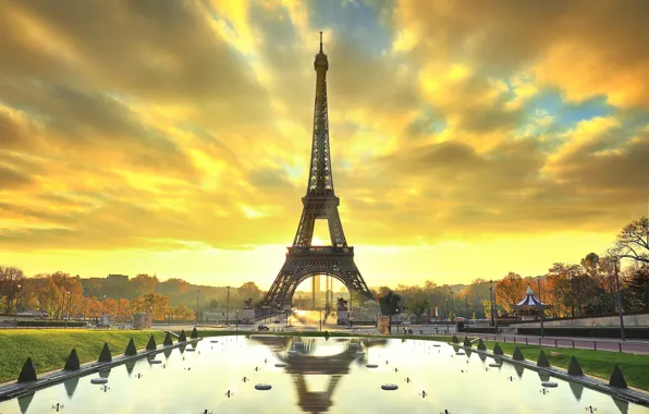 Autumn, trees, the city, Park, Paris, Eiffel tower
