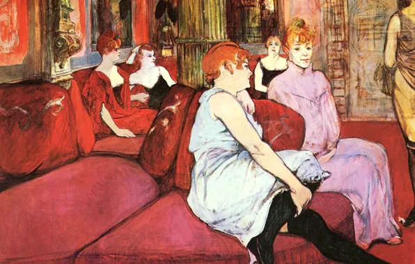 Sofa, interior, picture, salon, genre, Henri de Toulouse-Lautrec, The Salon in the Rue des Moulins