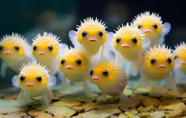 Sea, water, fish, fish, yellow, a lot, stones, fry