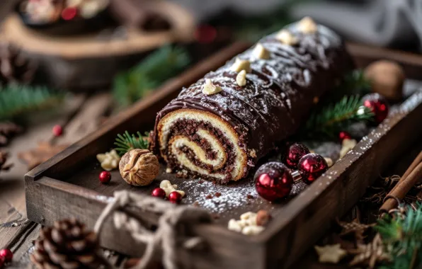 Table, Christmas, pie, New year, dessert, cakes, cutting, roll
