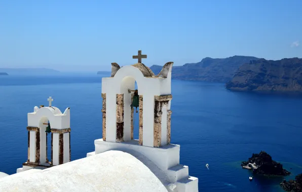 Sea, Santorini, bell