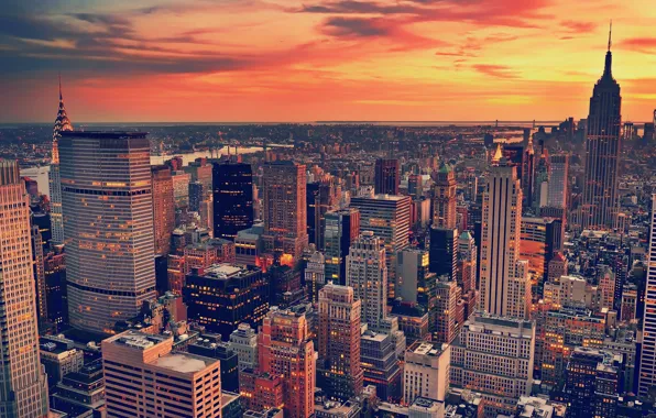 City, the city, skyscrapers, the evening, architecture, USA, landscape, clouds