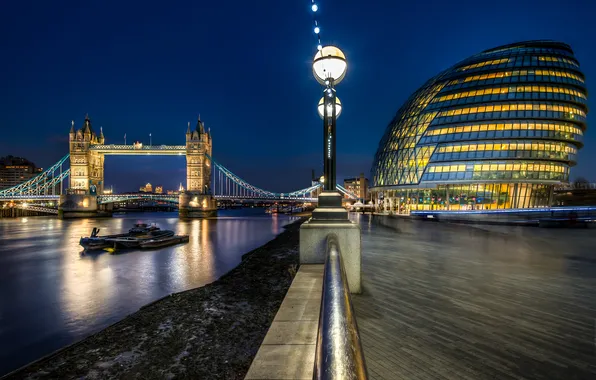 Night, England, London, night, Tower Bridge, London, England, Thames