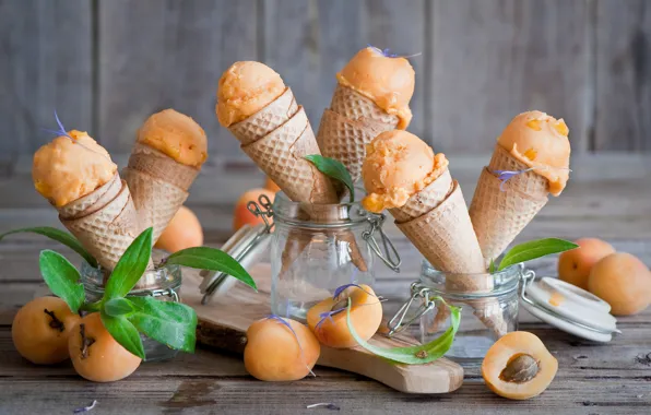 Picture jars, ice cream, apricots