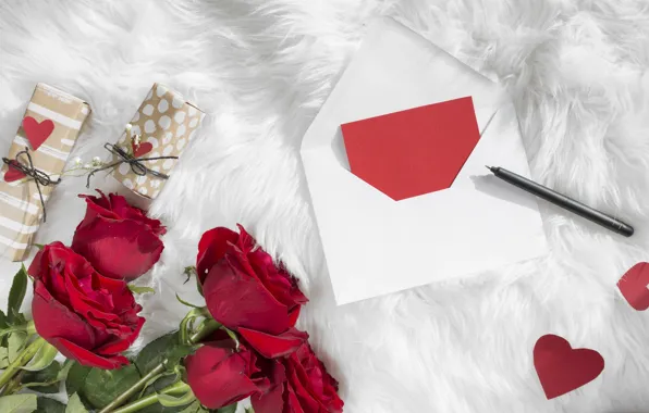 Letter, Love, roses, gifts, hearts, the envelope