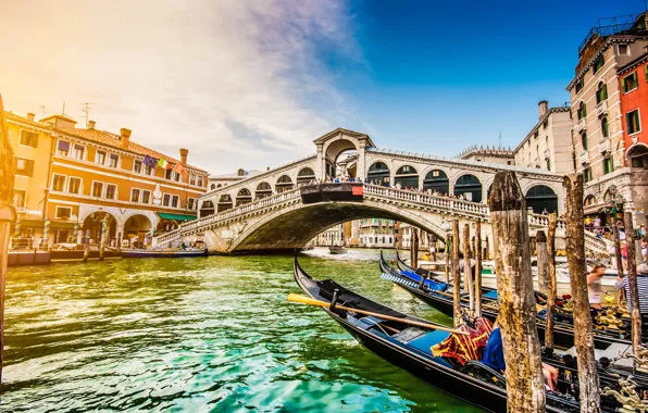 Bridge, home, Italy, Venice, channel, gondola, Rialto
