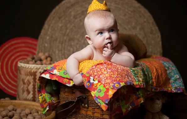 Children, basket, crown, baby, blanket, nuts, child, Anna Levankova