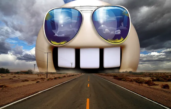 Road, face, teeth, glasses, smile