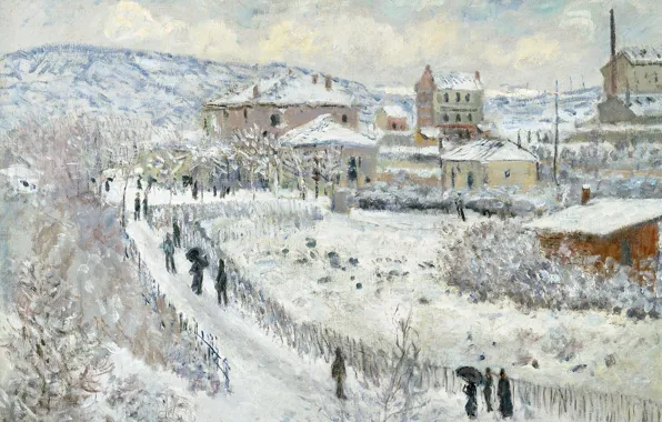 Winter, picture, the urban landscape, Claude Monet, View of Argenteuil in the Snow