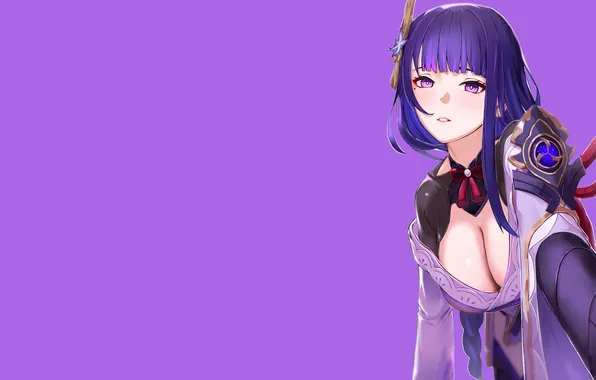 Girl, hot, sexy, cleavage, boobs, anime, pretty, purple