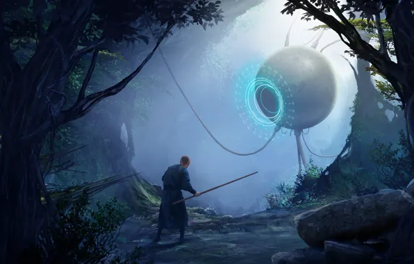 Forest, mountains, something, Sphere, meeting