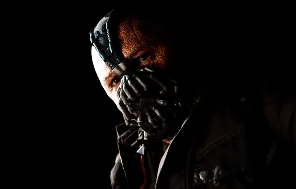 Picture mask, black background, the dark knight, tom hardy, Tom hardy, Bane, the legend, bane