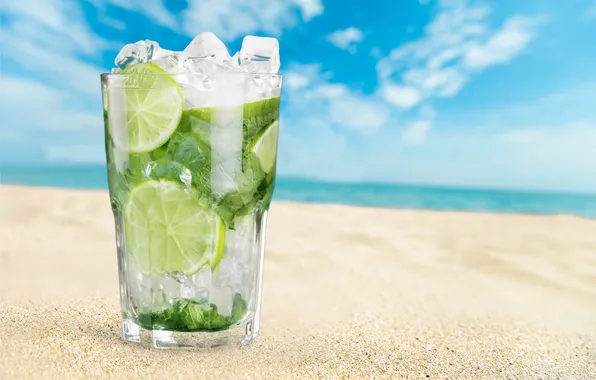 Cocktail, summer, beach, fresh, sea, paradise, drink, mojito