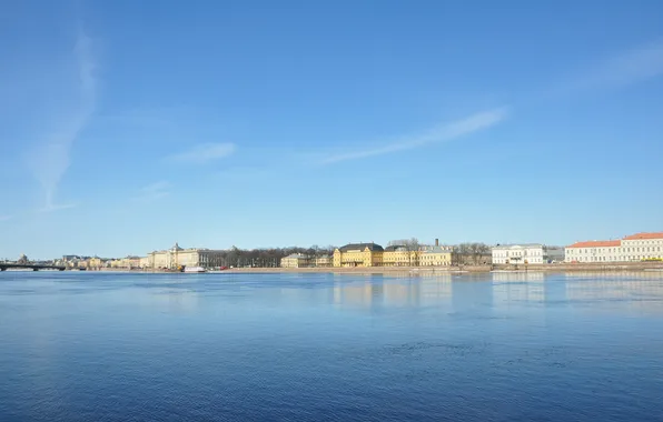 The sky, water, the city, river, shore, Saint Petersburg, SPb, Neva