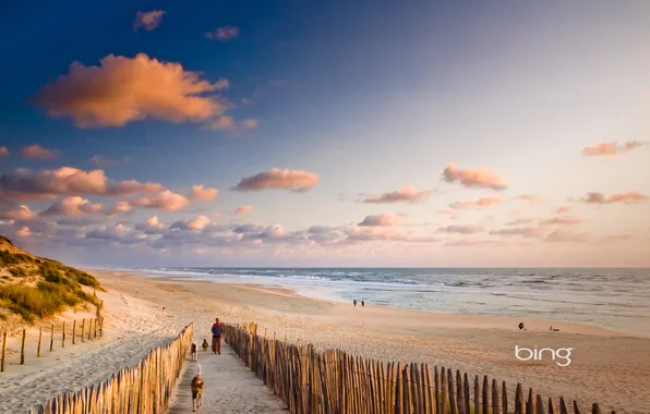 Road, sea, beach, the sky, clouds