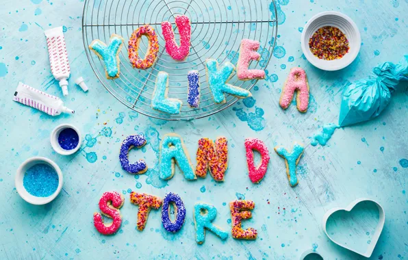 Letters, food, cookies, form, candy, words, the phrase, cakes