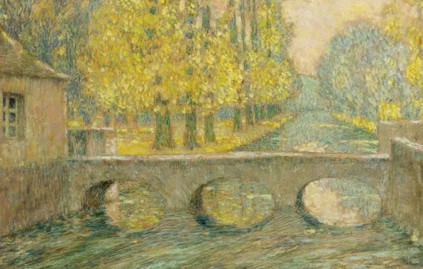 Landscape, home, picture, Henry Le Sedane Products, Henri Le Sidane, Bridge. Autumn. Gisors