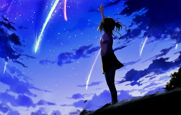 The sky, the evening, anime, art, girl, Kimi no VA On, Your name