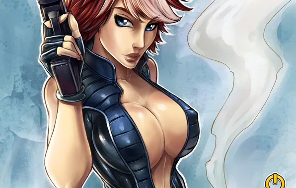 Chest, girl, gun, leather, REIQ